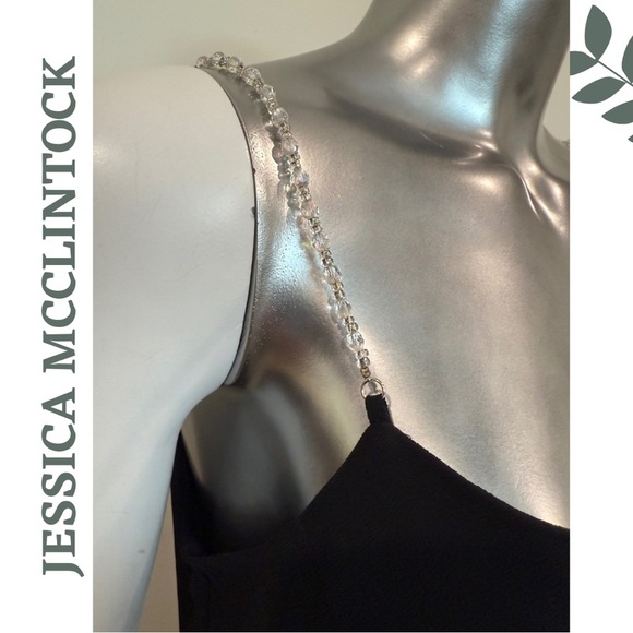 Jessica McClintock Black Evening Slip Dress w/ Crystal Beaded Straps - Size 10 - Picture 5 of 7